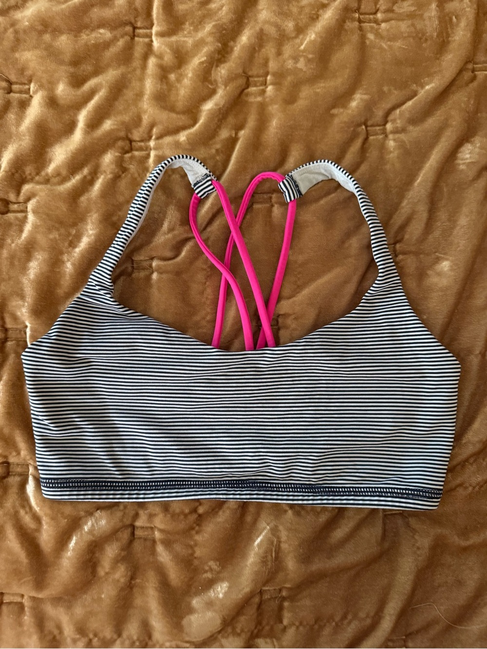 lululemon Free To Be Bra Narrow Bold Stripe Neon Pink Size 4